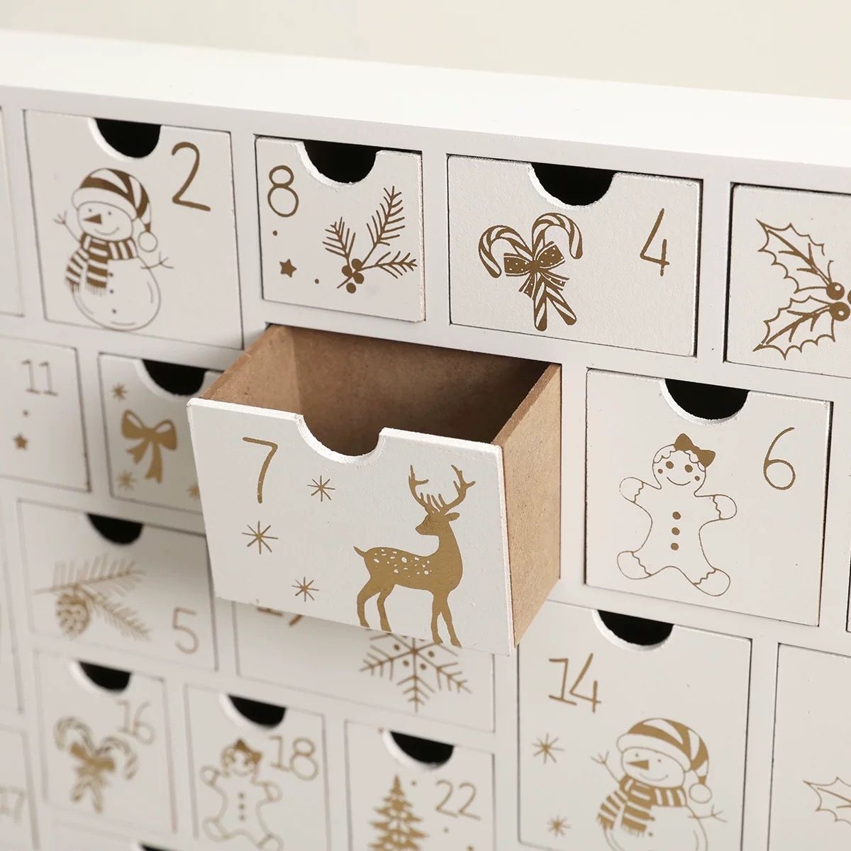 White Wooden Christmas Advent Calendar with 25 Drawers