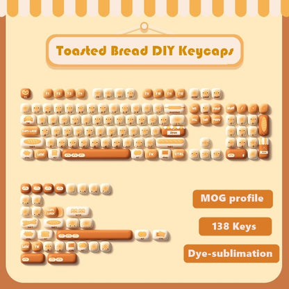 Toasted bread DIY keycaps set with keyboard layout on a beige background