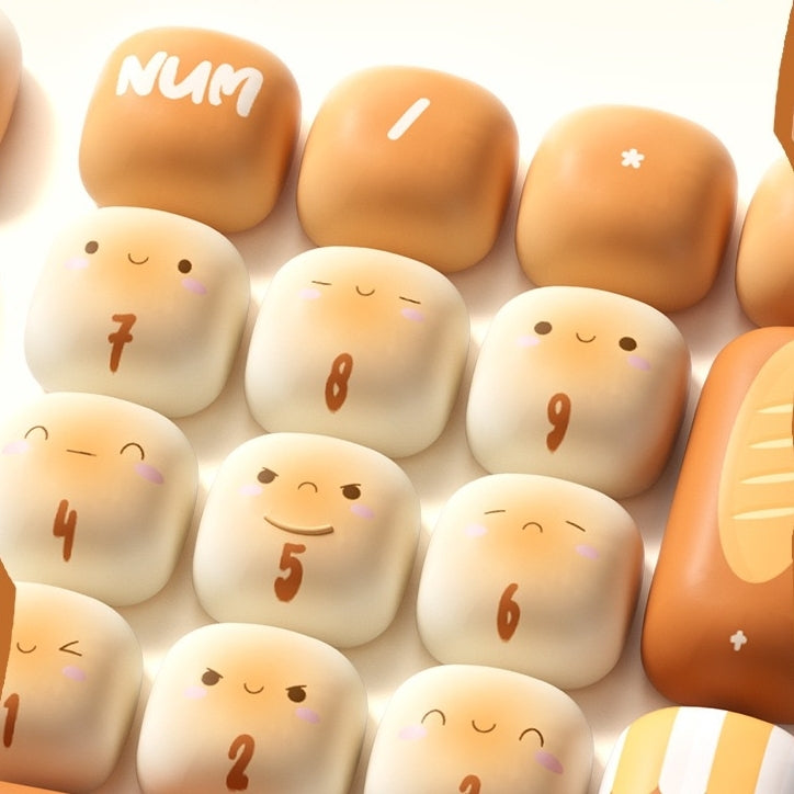 Keycaps with cute Toasted Bread on a light background