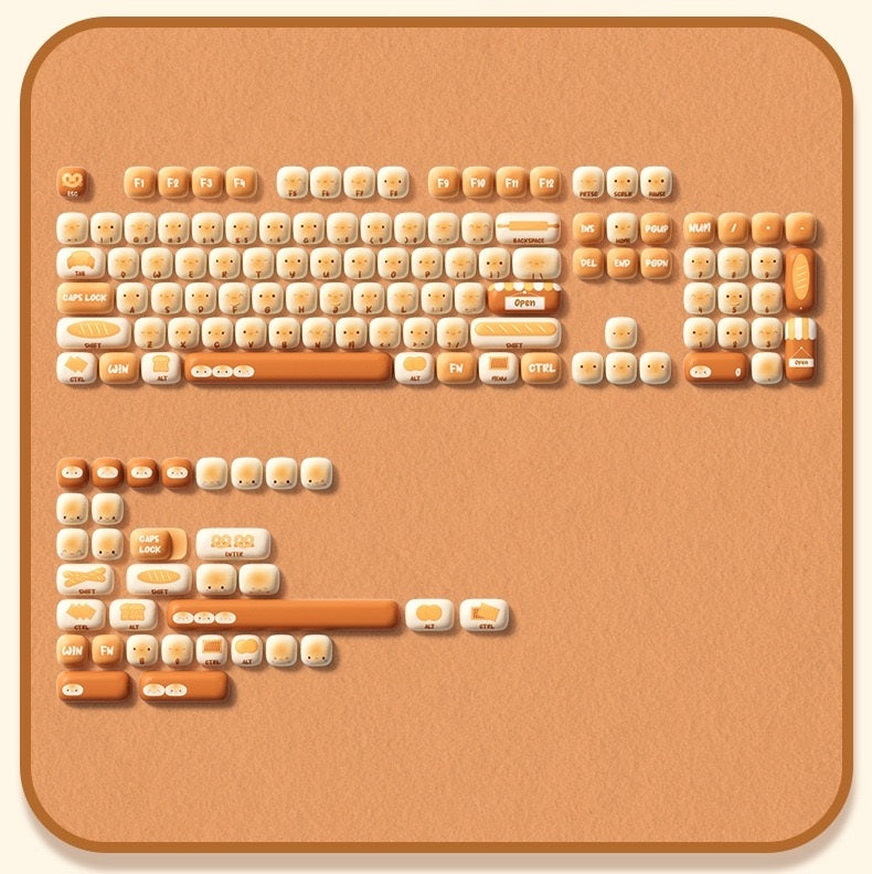 WonderBun Toasted Bread DIY Keycaps – PBT MOG Profile Keycap Set for Mechanical Keyboards (138 Keys)