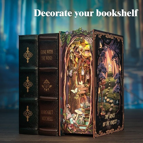 image displaying the Grace of Wonderland books nooks of Wonderland Forest series in a bookshelf setting, to showcase its feature as a perfect bookshelf insert decor