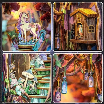 image displaying miniature scenes of the Grace of Wonderland book nooks