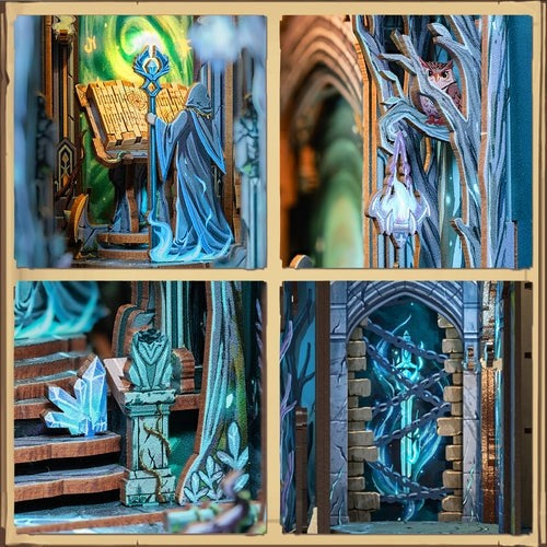 image displaying miniature scenes of the Gate of Wonderland book nook