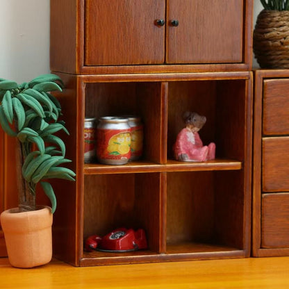 image displaying the Wooden Miniature Cabinet Set in dollhouse setting