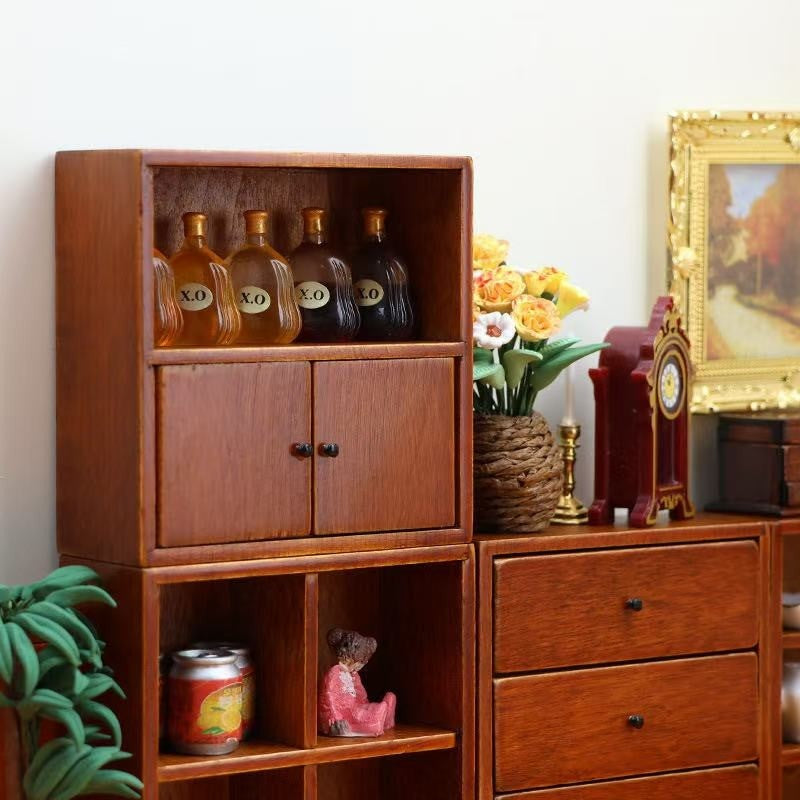 image displaying the Wooden Miniature Cabinet Set in dollhouse setting