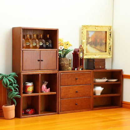 image displaying the Wooden Miniature Cabinet Set in dollhouse setting