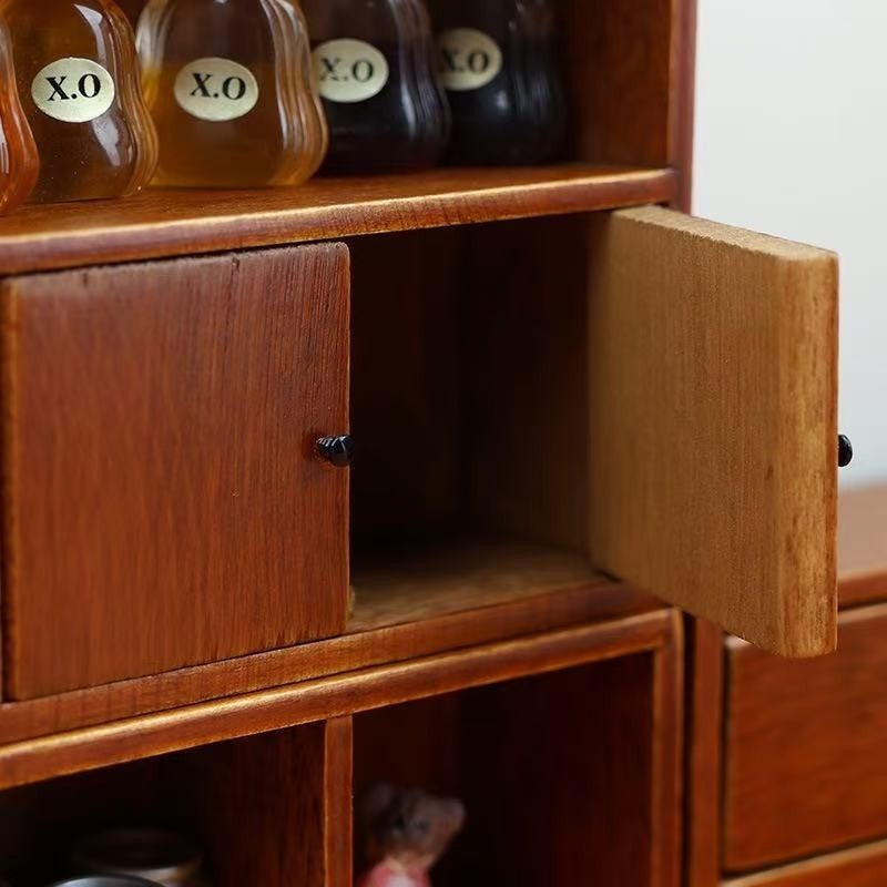 image displaying the Wooden Miniature Cabinet Set in dollhouse setting