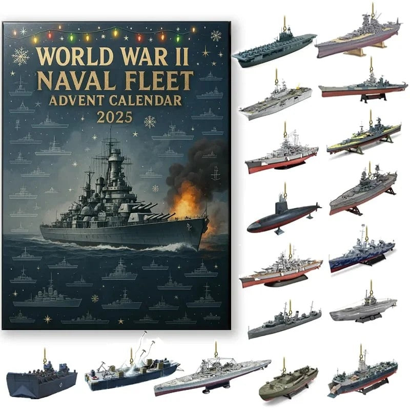 World War II Naval Fleet Advent Calendar 2025 with ship illustrations on a white background