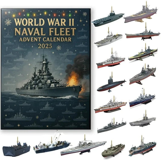World War II Naval Fleet Advent Calendar 2025 with ship illustrations on a white background