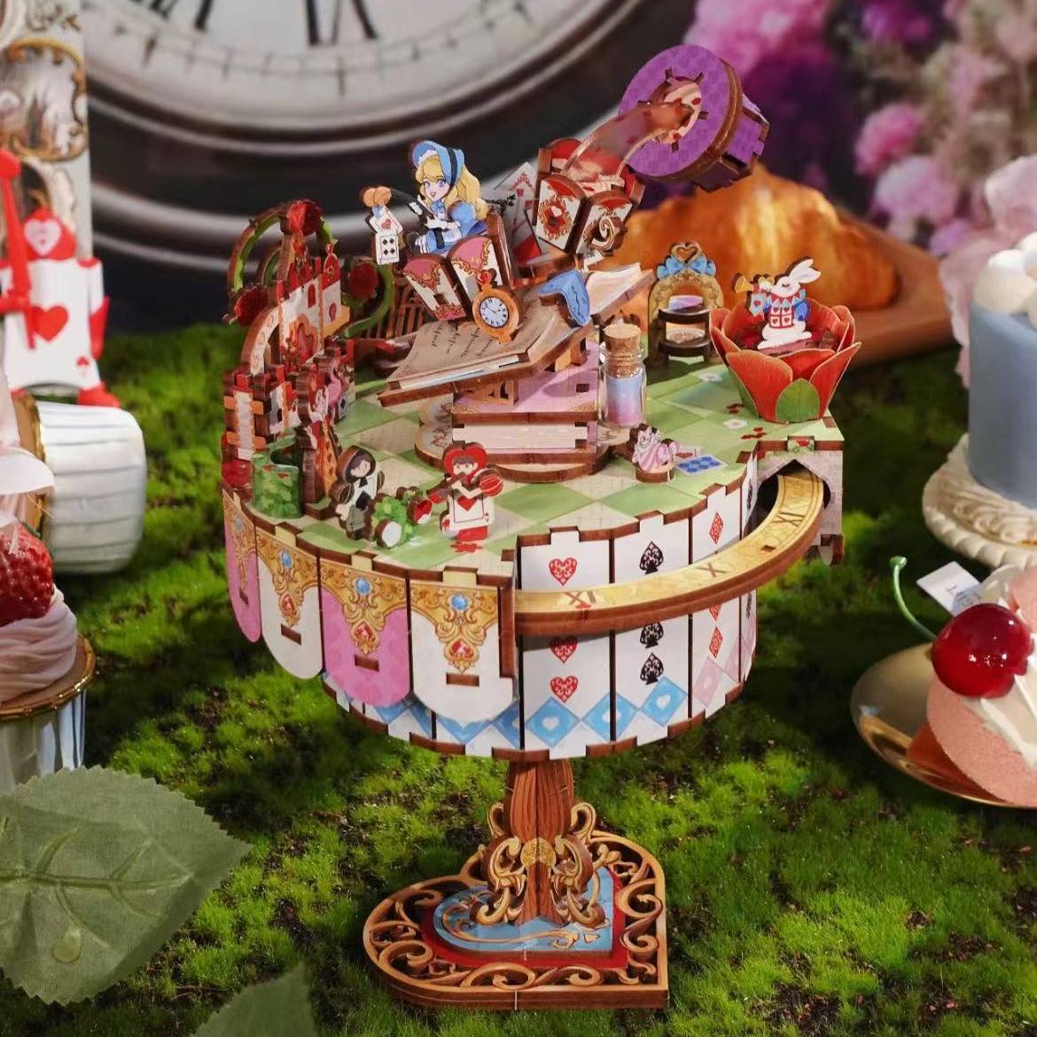 alice's tea party diy music box 3d wooden puzzles assembly miniature house dollhouse diorama