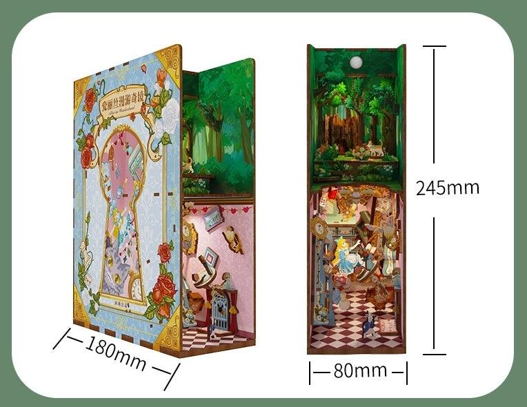Alice In Wonderland - DIY Book Nook Kit - Wooden Bookshelf Insert Miniarure Diorama Kits - Size