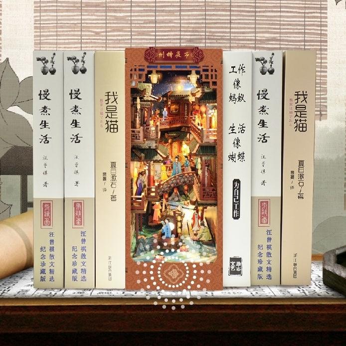 ancient Chinese themed diy book nook alley bookshelf diorama miniature touch switch
