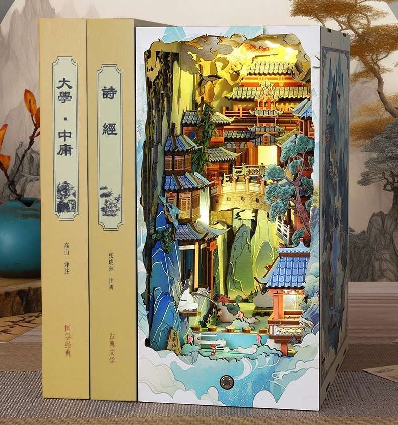 Ancient Fairyland DIY Book Nook Kit, A charming fairyland themed miniature puzzle crafts inspired by Chinese folklore and mythology, perfect for DIY crafting enthusiasts and dollhouse collectors alike. Ideal for bookshelf decor of gift for Chinese folklore and mythology lovers