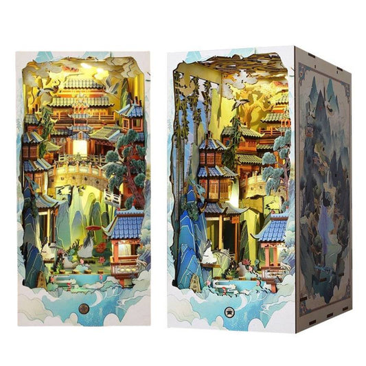 Ancient Fairyland DIY Book Nook Kit, A charming fairyland themed miniature puzzle crafts inspired by Chinese folklore and mythology, perfect for DIY crafting enthusiasts and dollhouse collectors alike. Ideal for bookshelf decor of gift for Chinese folklore and mythology lovers