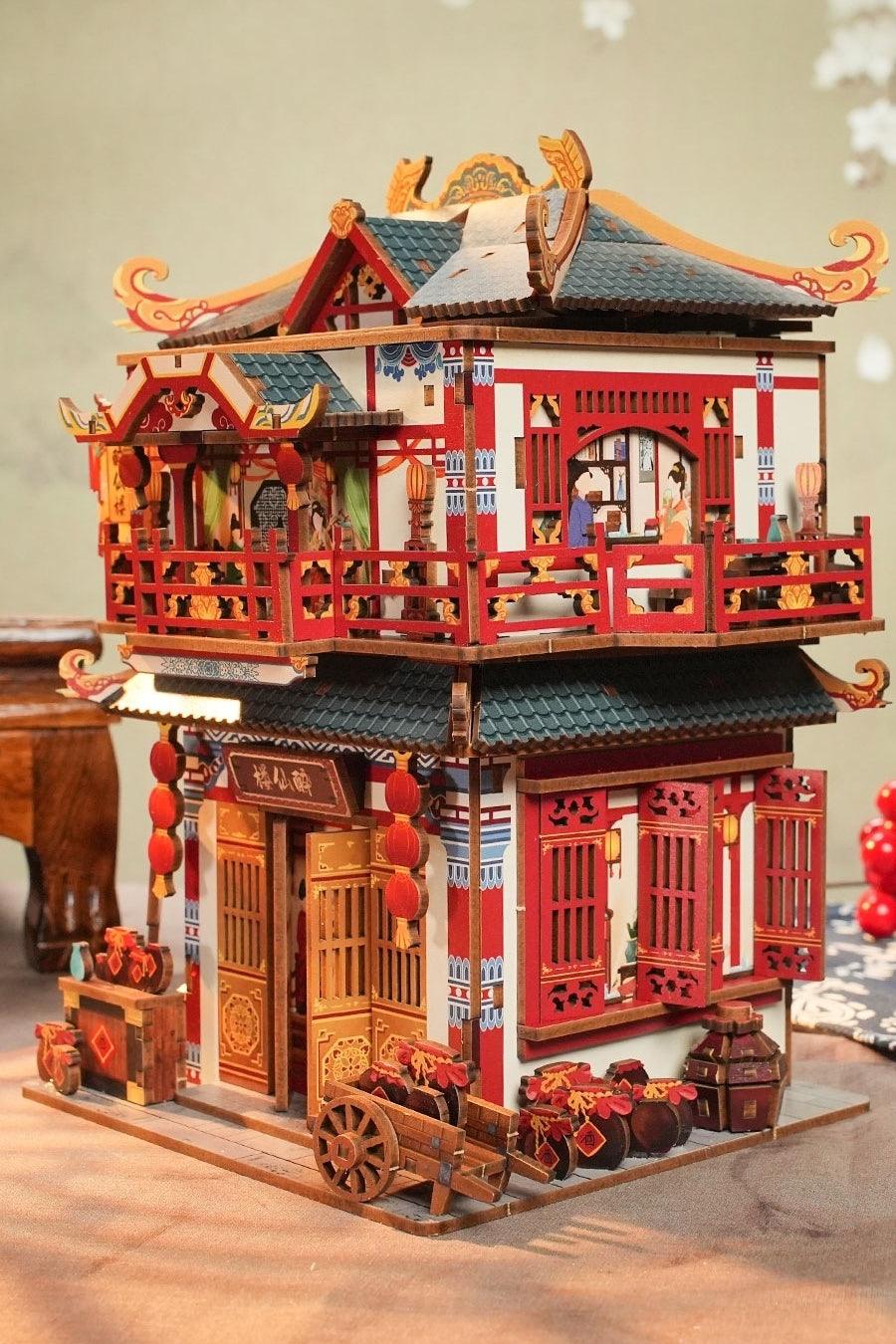 ancient Chinese restaurant themed diy 3D wooden puzzles for adults - side view