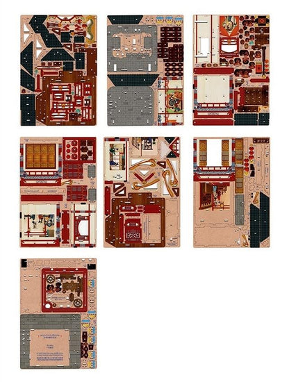 ancient Chinese restaurant themed diy 3D wooden puzzles for adults plywood