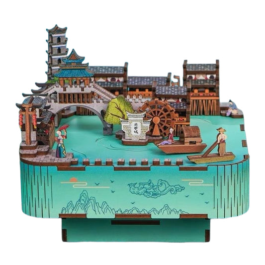 ancient town diy music box - 3d wooden mechanical puzzle - miniature crafts