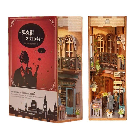 Baker Street DIY Book Nook Kit - Sherlock Holmes Bookshelf Insert Diorama - Detective 3D Wooden Bookend - Miniature Crafts