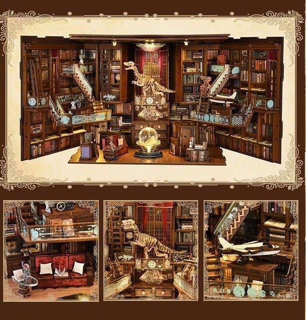 Beyond Library Max Version DIY Book Nook Kit, A charming miniature 3d wooden puzzles inspired by private library, perfect for bookshelf decor, and dollhouse collectors, or a gift for a fellow art and literature lovers.