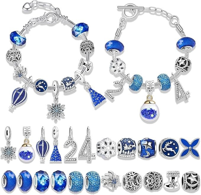 Blue Christmas Advent Calendar DIY Bracelet Set | 24 Days Countdown