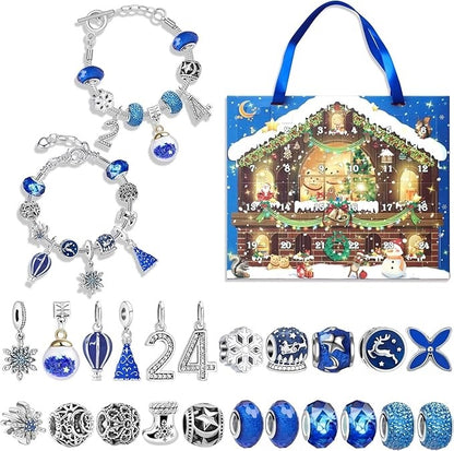 Blue Christmas Advent Calendar DIY Bracelet Set | 24 Days Countdown