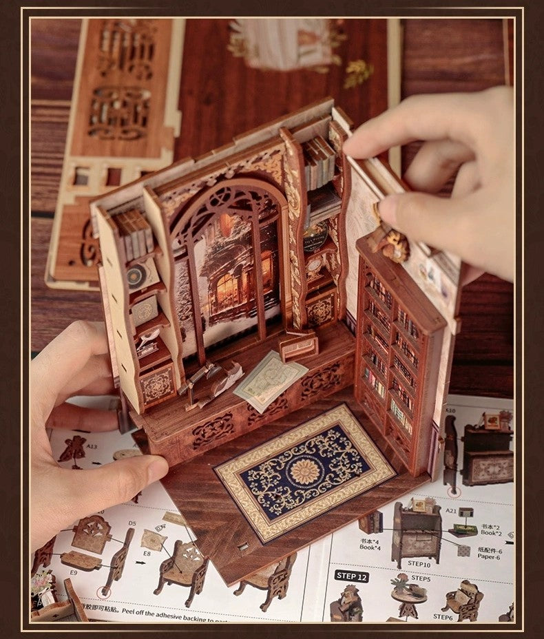 Bookshop Memories DIY Book Nook Kit, Bookstore theme bookshelf insert decor diorama, 3D Wooden puzzles bookend, miniature house crafts - easy assembly