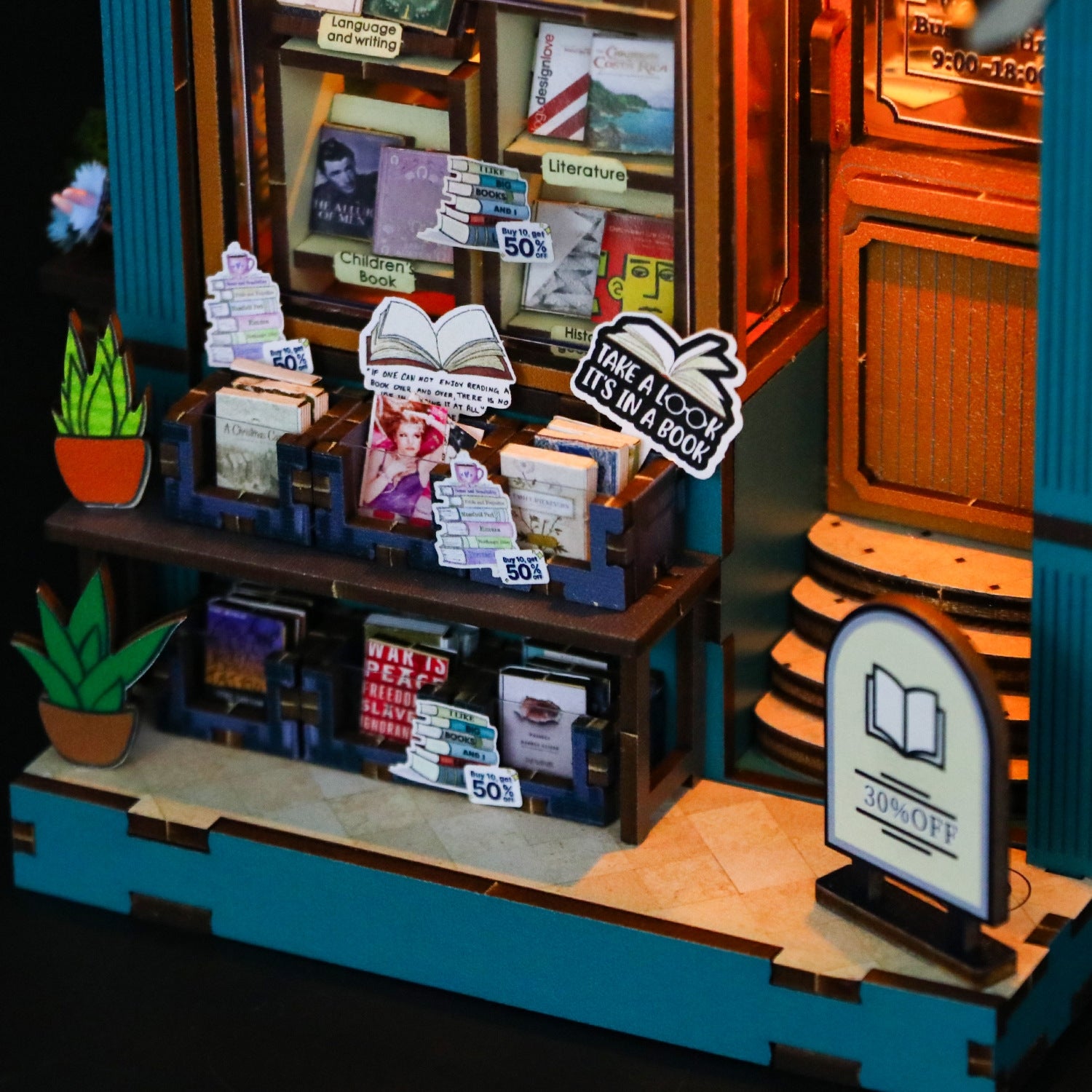 bookstore diy book nook kit - 3d wooden bookend - bookshelf insert diorama - miniature crafts