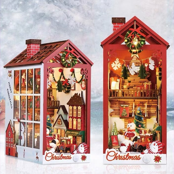 Christmas DIY Book Nook Kit - Santa Claus’s Room 3D Wooden Bookend - Miniature House Crafts
