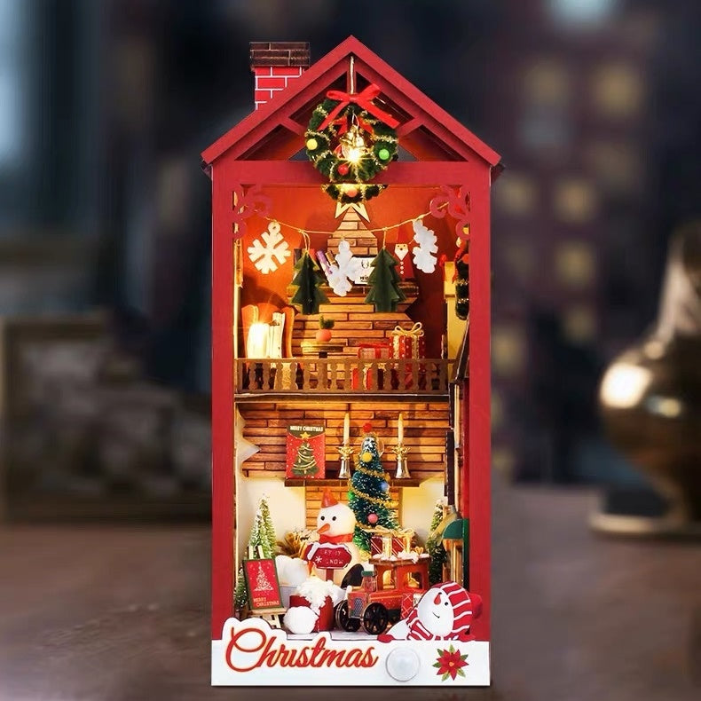  Christmas DIY Book Nook Kit - Santa Claus’s Room 3D Wooden Bookend - Miniature House Crafts