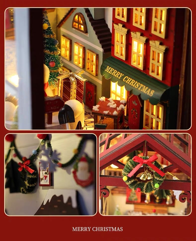 DIY Christmas Book Nook 3D Wooden Dollhouse Bookshelf Insert Miniature Kits  Santa Claus Bookend Home Decor Kids Christmas Gifts