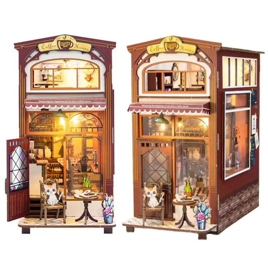 Coffee Shop DIY Book Nook Kit, A charming cafe themed miniature puzzle crafts, perfect for DIY crafting enthusiasts and dollhouse collectors alike. Ideal for bookshelf decor of gift for coffee lovers