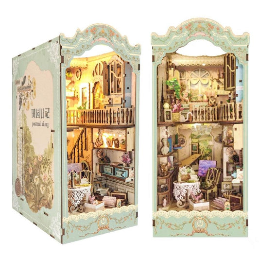 French countryside themed diy book nook kit - bookshelf insert diorama miniature
