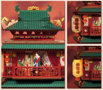 Chinese ancient Rouge Store themed DIY miniature 3D puzzles kit, doubles as a desk accessories details