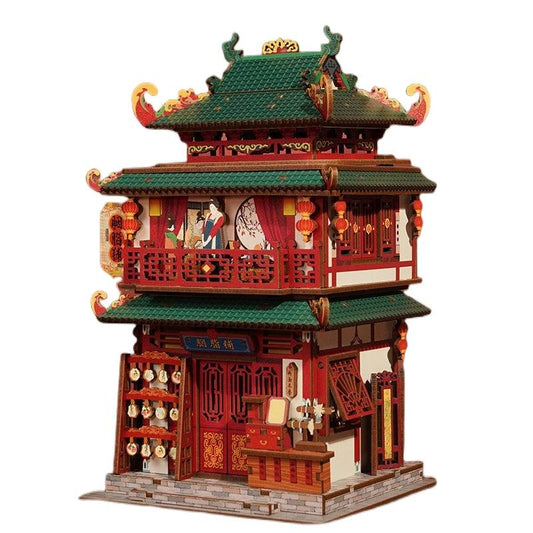 ancient Chinese store themed diy 3d wooden mechanical puzzles for desk decor accessories