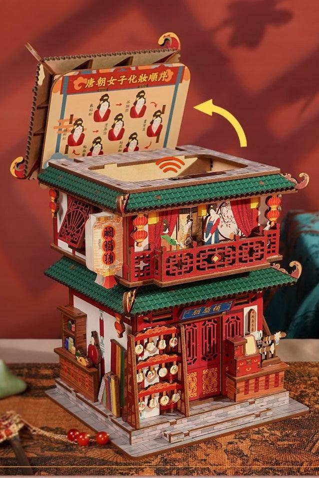 Chinese ancient Rouge Store themed DIY miniature 3D puzzles kit, doubles as a desk accessories