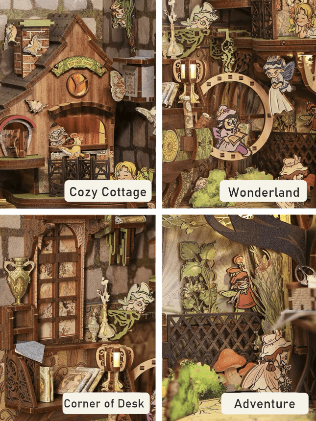 fairy elves themed diy book nook kit 3d puzzles for bookshelf insert miniature diorama