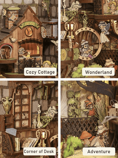 fairy elves themed diy book nook kit 3d puzzles for bookshelf insert miniature diorama