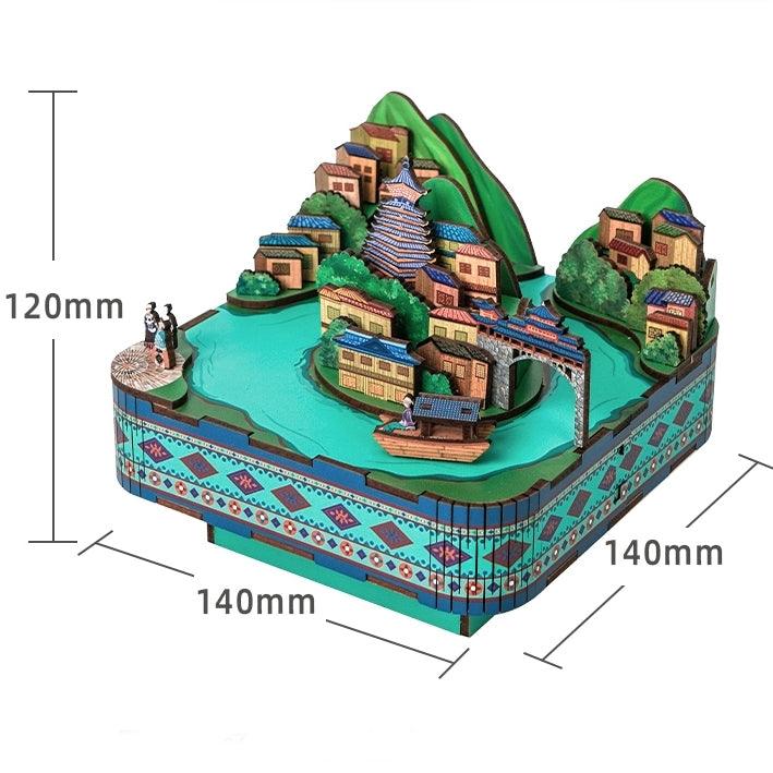 Chinese culture inspired 3d mechanical wooden puzzles music box
