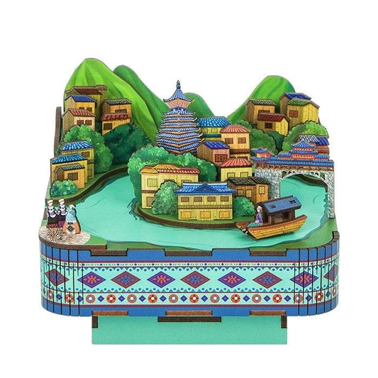 Chinese culture inspired 3d mechanical wooden puzzles music box