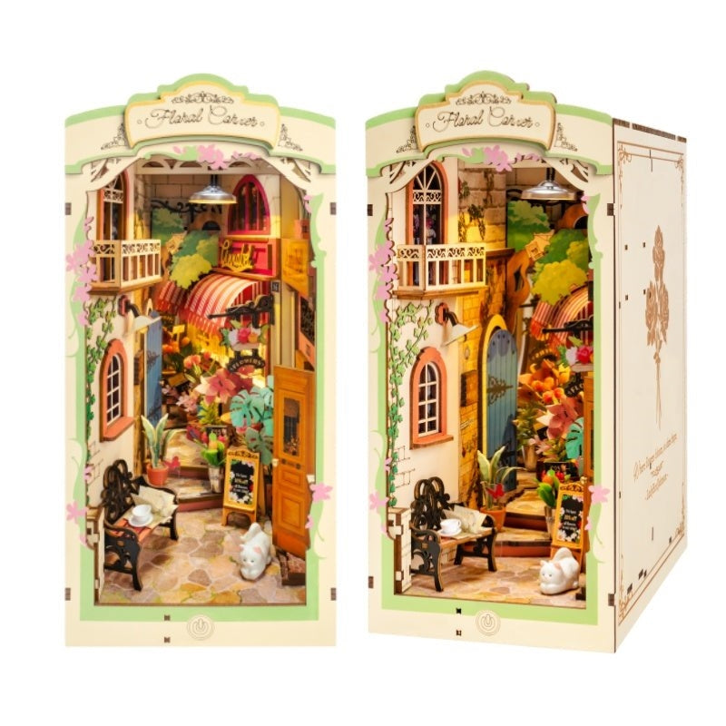 image showing front and side views of Floral Corner DIY Book Nook Kit