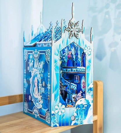 Frozen DIY Book Nook Kit, a miniature bookend inspired by the animation "Frozen". perfect for DIY lovers, dollhouse collectors, bookshelf insert decor, A great DIY project for fans.