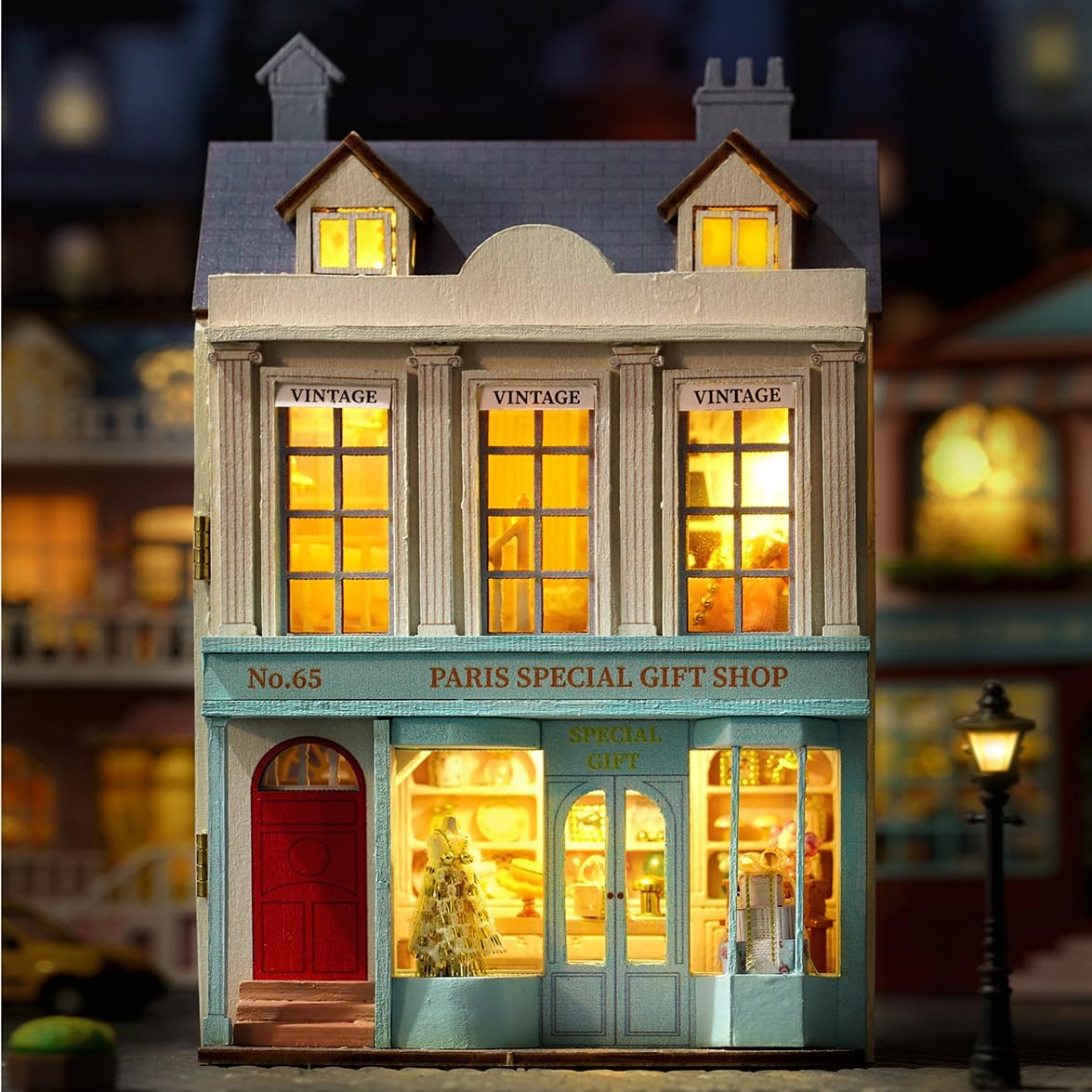 Mini Gift Shop DIY Miniature House with warn light