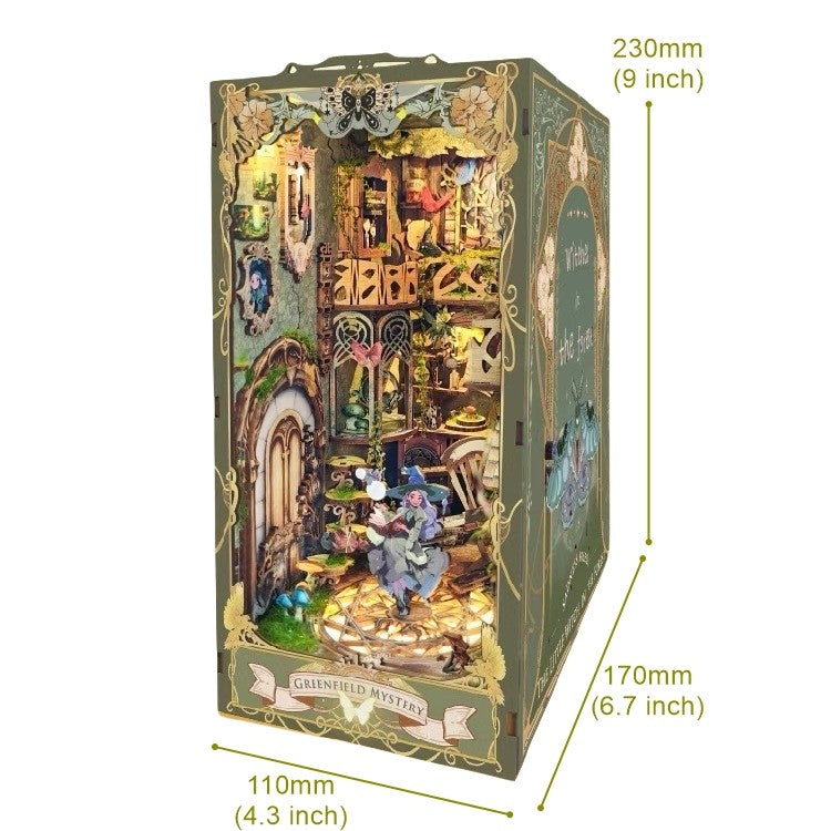 Green Fairyland DIY Book Nook Kit - 3D Wooden Book End - Bookshelf Inert Diorama - Miniature crafts