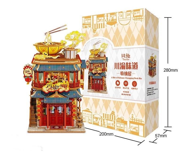 Chinese hot pot restaurant inspired 3d wooden puzzle diy miniature crafts