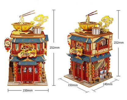Chinese hot pot restaurant inspired 3d wooden puzzle diy miniature crafts