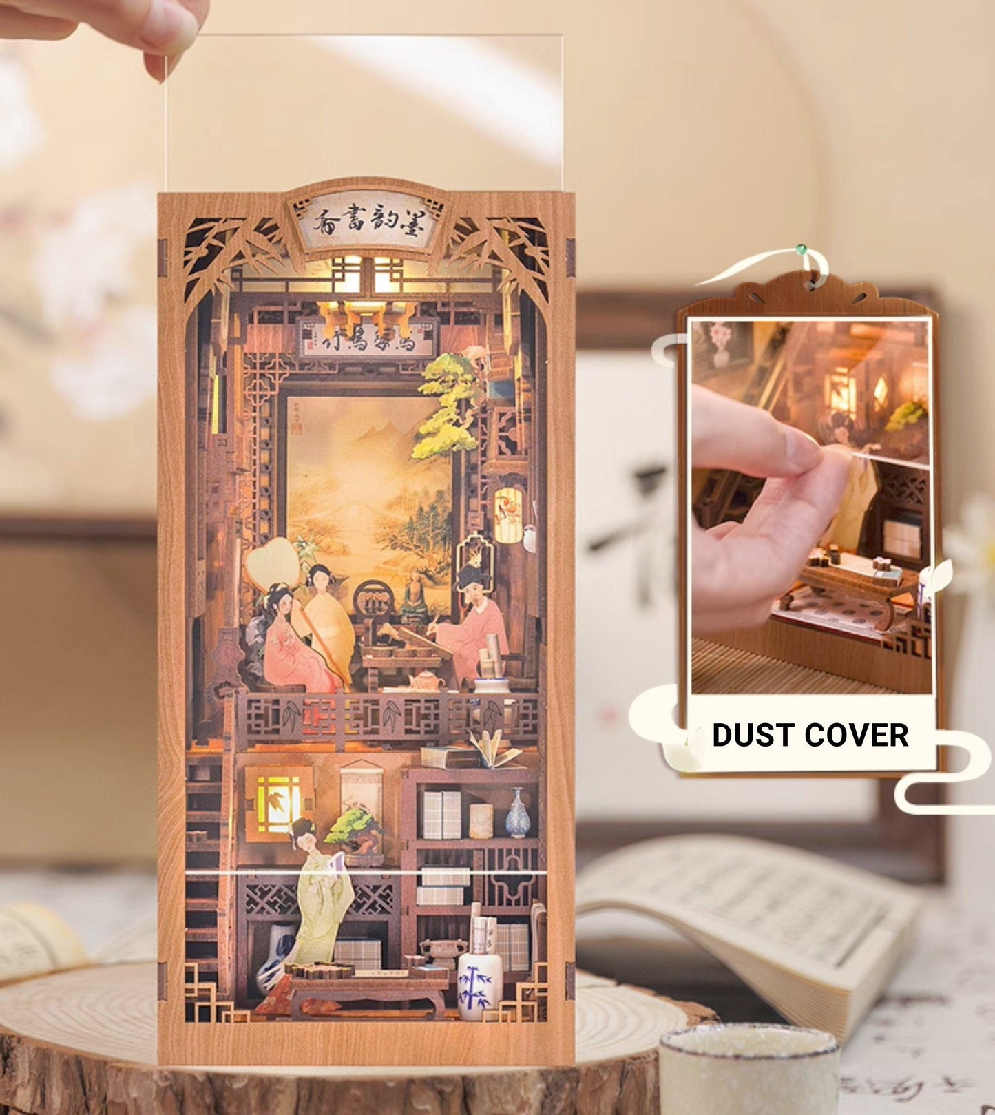 Ink Rhythm Bookstore DIY Book Nook Kit, A charming miniature puzzle crafts inspired by Chinese ancient bookstore, perfect for DIY crafting enthusiasts and dollhouse collectors alike. Ideal for bookshelf decor of gift for Chinese culture lovers