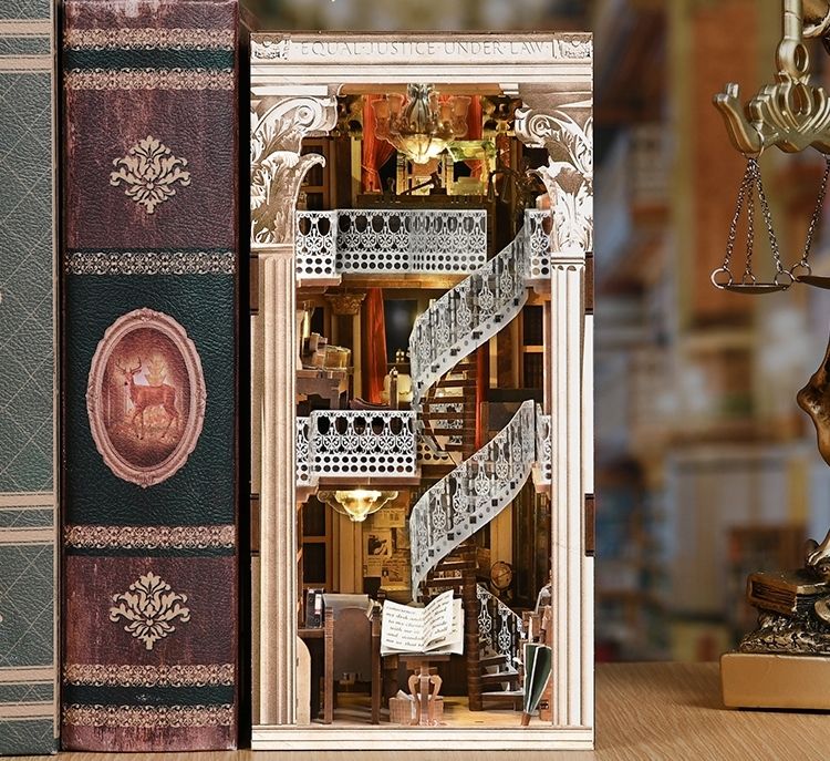 Law Library book nook placed on a bookshelf to showcase the front view