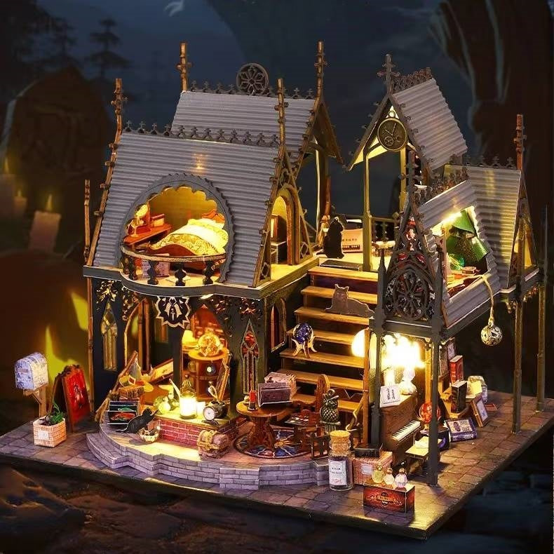 Luna Magic House DIY Miniature House Kit - A charming miniature magic house inspired by Harry Potter, perfect for crafting enthusiasts and dollhouse collectors alike.- right side