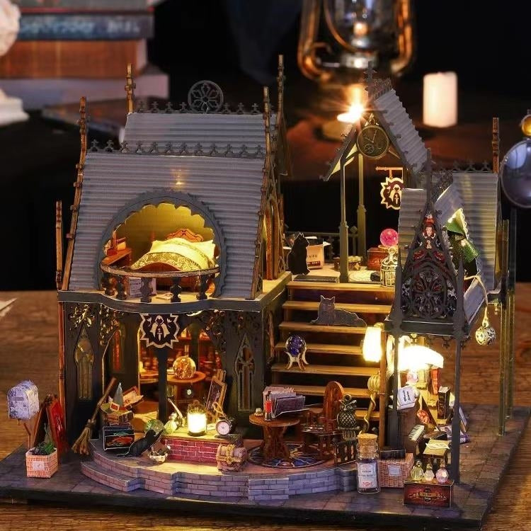 Luna Magic House DIY Miniature House Kit - A charming miniature magic house inspired by Harry Potter, perfect for crafting enthusiasts and dollhouse collectors alike. - front side