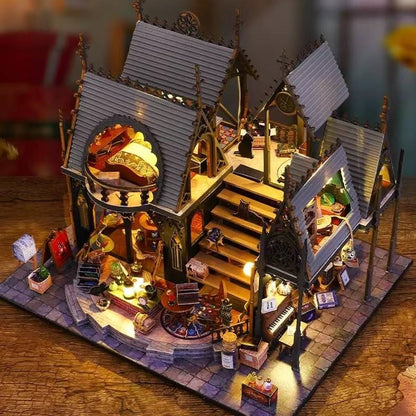 Luna Magic House DIY Miniature House Kit - A charming miniature magic house inspired by Harry Potter, perfect for crafting enthusiasts and dollhouse collectors alike. - top view